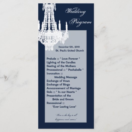 25 4x9 Wedding Programme Crystal Chandelier Glitz Programma (Voorkant)