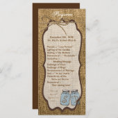 25 4x9 Wedding Programme Mason Jar Burlap Country Programma (Voorkant / Achterkant)