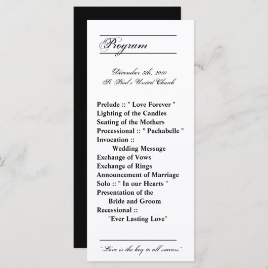 25 4x9 Wedding Programme Modern Typography Newspri Programma (Voorkant / Achterkant)