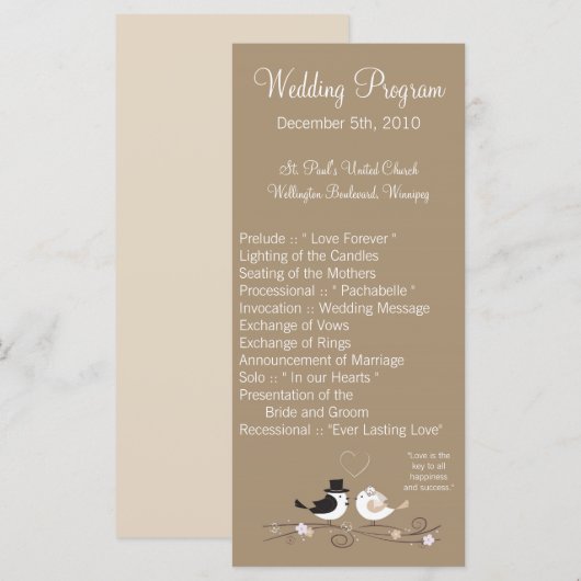 25 4x9 Wedding Programme Wedding Birds Bride Groom Programma (Voorkant / Achterkant)