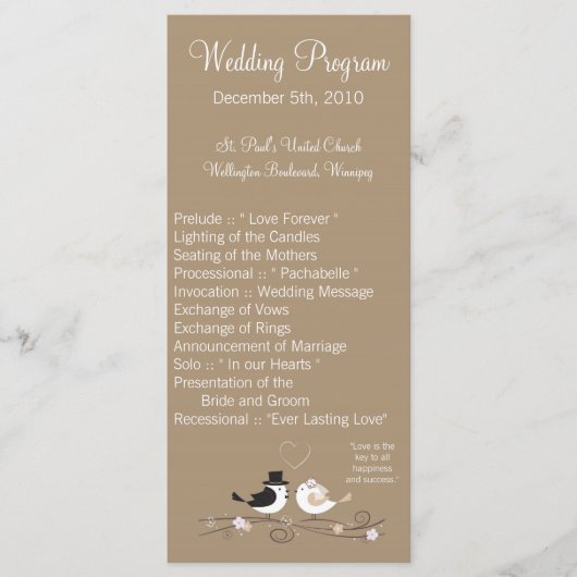 25 4x9 Wedding Programme Wedding Birds Bride Groom Programma (Voorkant)