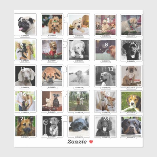 25 AANGEPASTE DOG ADVENT CALENDAR FOTOS NAAM STICKER (Vel)
