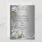 25 Anniversaire invitation blanc roses argent sati (Dos)