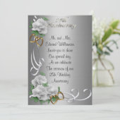 25 Anniversaire invitation blanc roses argent sati (Debout devant)