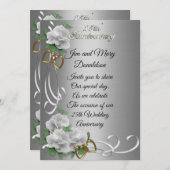 25 Anniversaire invitation élégante roses blanches (Devant / Derrière)