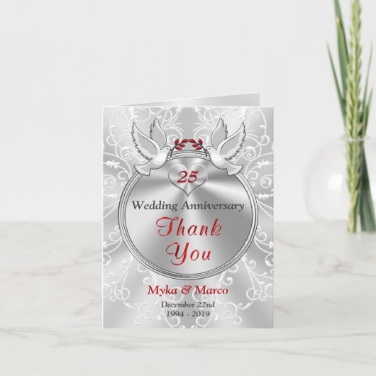 25 ans Mariage Anniversaire Merci Cartes de notes (Devant)