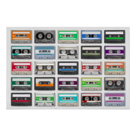 25 audiocassettes geïsoleerd op witte achtergrond perfect poster