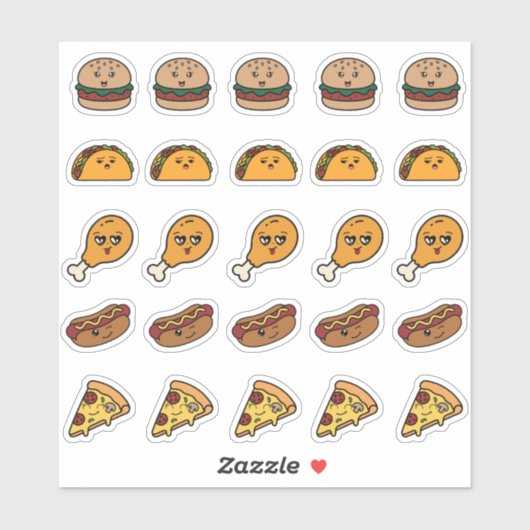 25 autocollants de nourriture rapide Kawaii mignon (Feuille)
