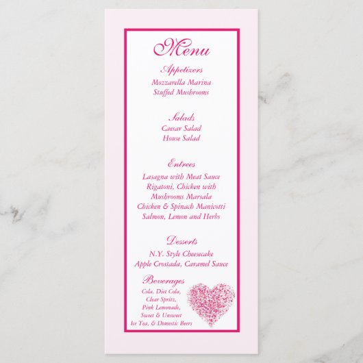 25 Balises du menu Mariage de coeur rose pâle (Devant)