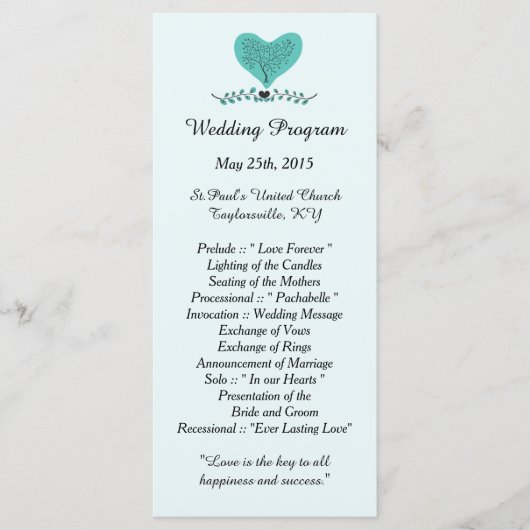 25 Blauwe Boom- en Heart Wedding-programma's Programma (Voorkant)