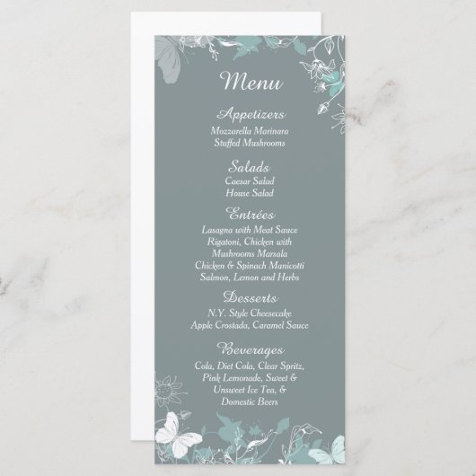 25 Bleu Papillon Fleur sauvage Cartes de menu de p (Devant / Derrière)