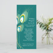 25 Blue Peacock Feather Wedding Programs Programma (Staand voorkant)