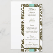 25 Brown/Blue Floral Mariage damassé Menu (Devant / Derrière)