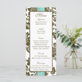25 Brown/Blue Floral Mariage damassé Menu (Debout devant)
