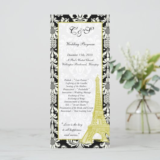 25 Bruiloften in Parijs Black Damask Programma's (Staand voorkant)
