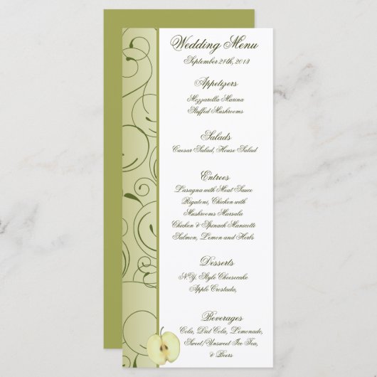 25 Cartes À Menu Green Apple Fruit (Devant / Derrière)