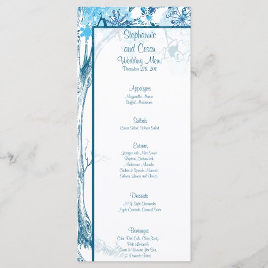 25 Cartes de menu Arbre bleu / Snowflakes (Devant)