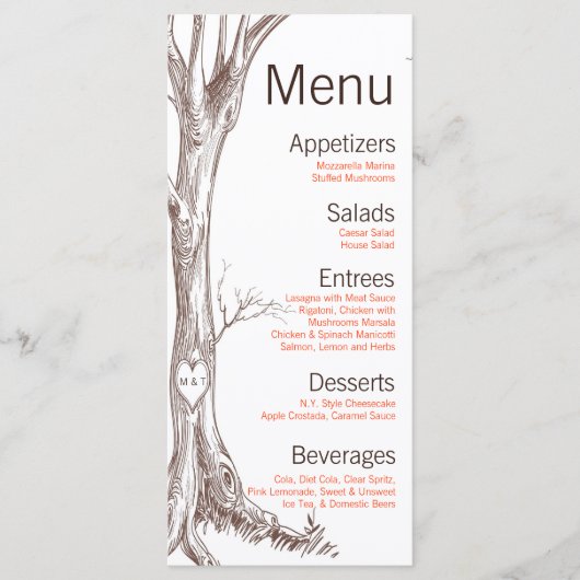 25 Cartes de menu Arbre d'automne Cartouches initi (Devant)
