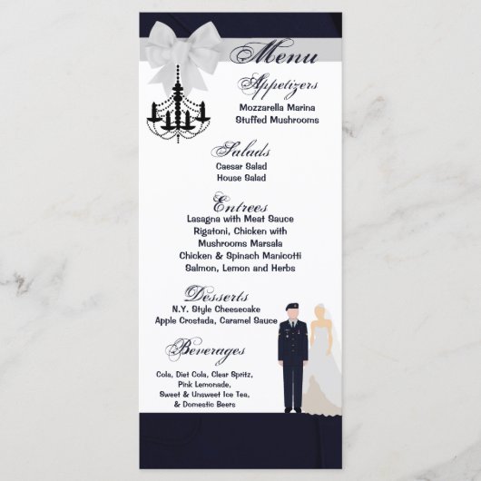 25 Cartes de menu ARMÉE Uniforme Groom Bride Robe (Devant)