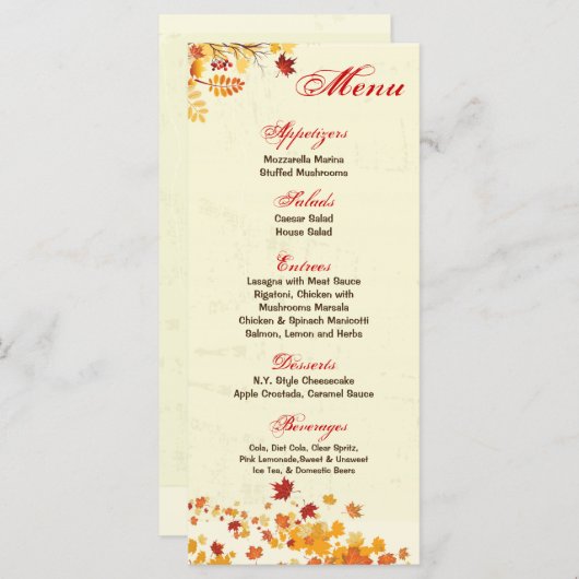 25 Cartes de menu Automne Breeze Automne Feuilles (Devant / Derrière)