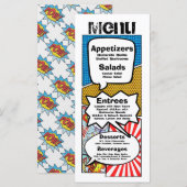 25 Cartes de menu Bande dessinée Livre Pop Art Car (Devant / Derrière)