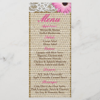 25 Cartes de menu Burlap Dentelle rose Fleur de ma