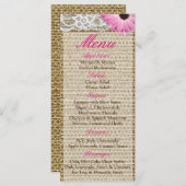25 Cartes de menu Burlap Dentelle rose Fleur de ma (Devant / Derrière)