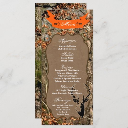 25 Cartes de menu Chasse Deer Buck Head Camo (Devant / Derrière)