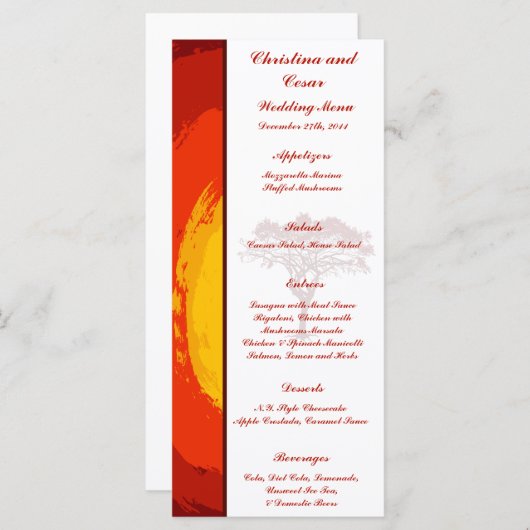 25 Cartes de menu Coucher de soleil rouge en Afriq (Devant / Derrière)