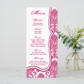 25 Cartes de menu Fusia White Damask Lace Patter d (Debout devant)