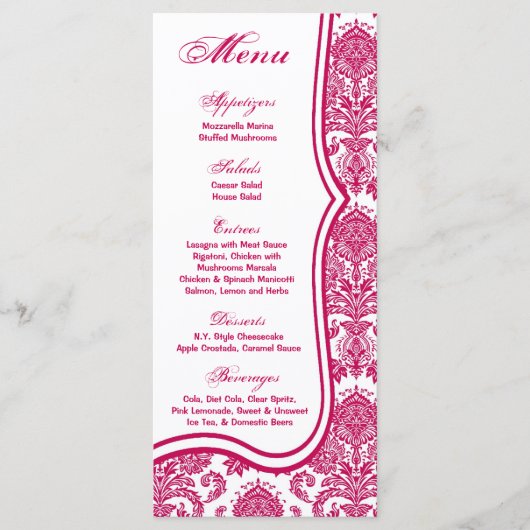 25 Cartes de menu Fusia White Damask Lace Patter d (Devant)