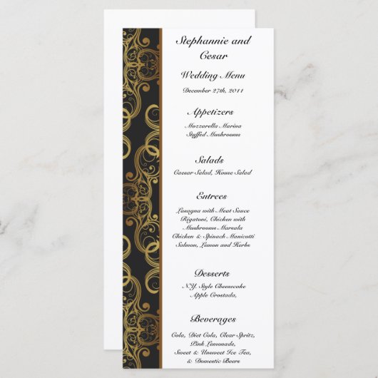 25 Cartes de menu Gold et Black Damask (Devant / Derrière)