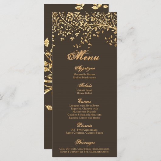 25 Cartes de menu Gold Foil Tree Feuilles Automne (Devant / Derrière)