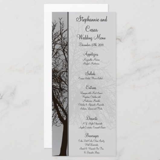 25 Cartes de menu Gris Arbres d'hiver Neige nu (Devant / Derrière)