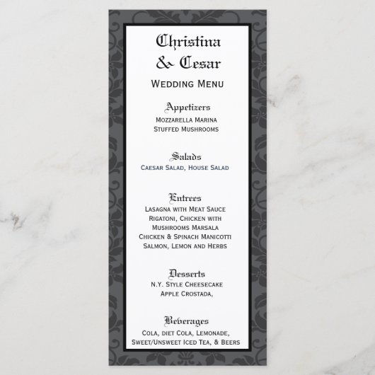 25 Cartes de menu Gris noir Formal Gothic Print (Devant)