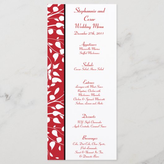 25 Cartes de menu Hiver Gris/Arbre Rouge (Devant)