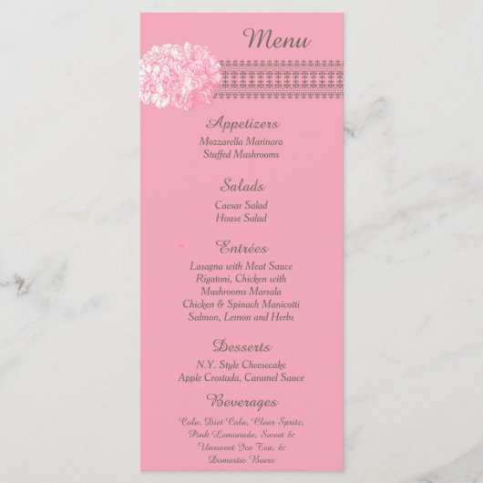 25 Cartes de menu Hydrangea Rose (Devant)