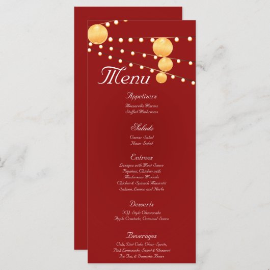 25 Cartes de menu Lanternes en papier sur le chino (Devant / Derrière)