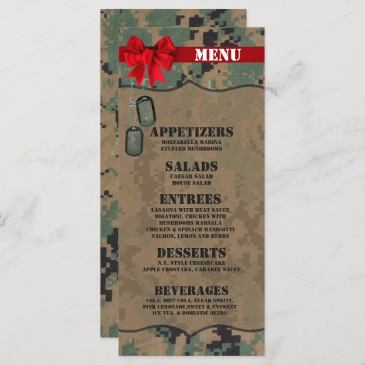 25 Cartes de menu Marine DIGITAL IMPRIMER Camo Uni (Devant / Derrière)