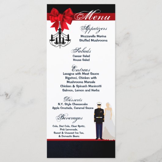 25 Cartes de menu Marine Uniform Groom Bride robe (Devant)