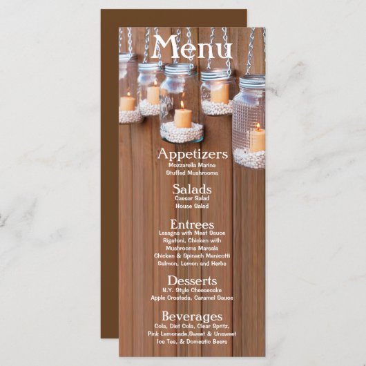 25 Cartes de menu Mason Jar Bougies Lights Night Y (Devant / Derrière)