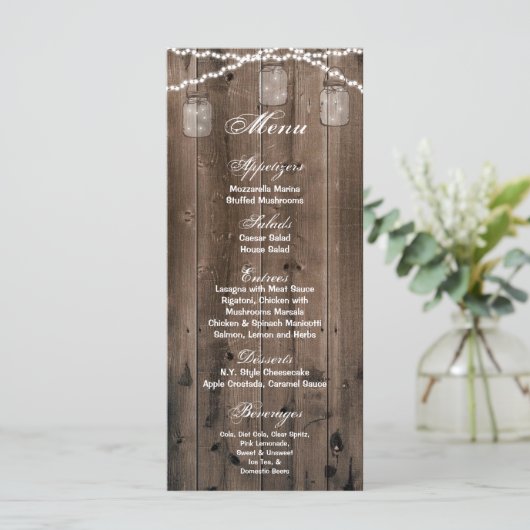 25 Cartes de menu Mason Jar Chaîne Lumières Grange (Debout devant)