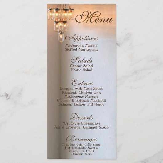 25 Cartes de menu Mason Jar Chandelier bougies rus (Devant)