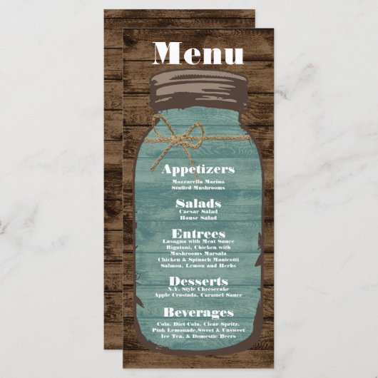 25 Cartes de menu Mason Jar Grange Bois Pays Rusti (Devant / Derrière)