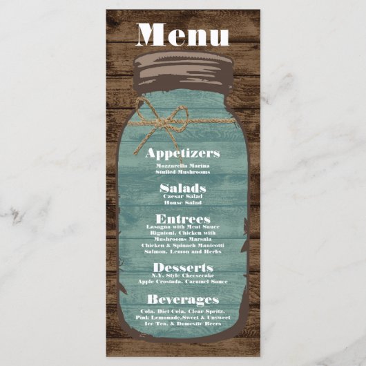 25 Cartes de menu Mason Jar Grange Bois Pays Rusti (Devant)