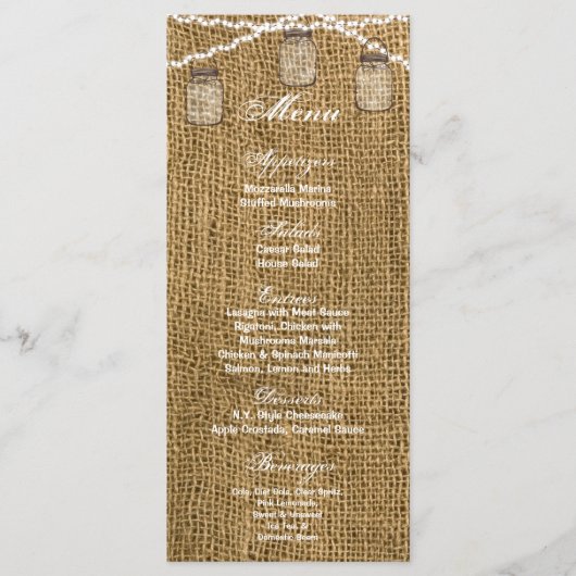 25 Cartes de menu Mason Jar String Lights Burlap P (Devant)