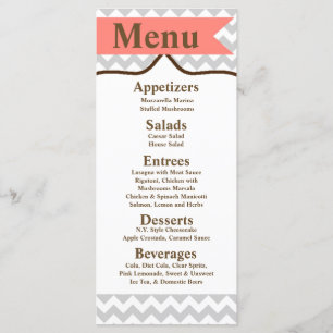 25 Cartes de menu Moderne Chevron Grille Coral Zig