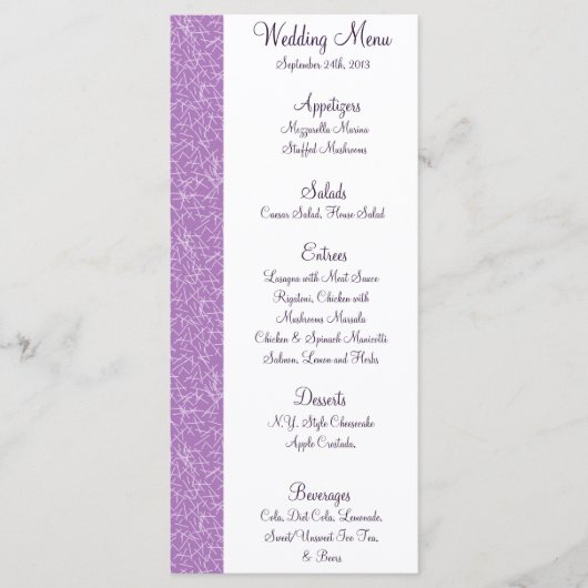 25 Cartes de menu Oiseau Swing Violet BG coeurs ba (Devant)