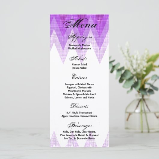 25 Cartes de menu Ombre Purple Chevron (Debout devant)