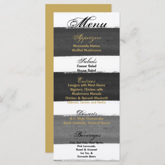 25 Cartes de menu Ombre Stripe Black Line Fade Wat (Devant / Derrière)